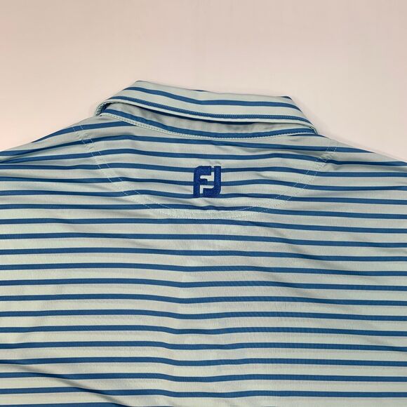 FootJoy FJ Shirt Men XL Extra Large Baby Blue Striped Stretch Shirttail Hem Polo - Picture 8 of 13